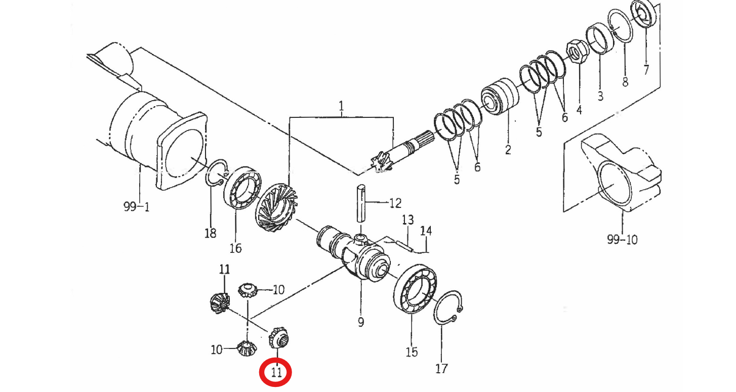 Pinion, differential gear 15T Iseki : 1675-432-001-00
