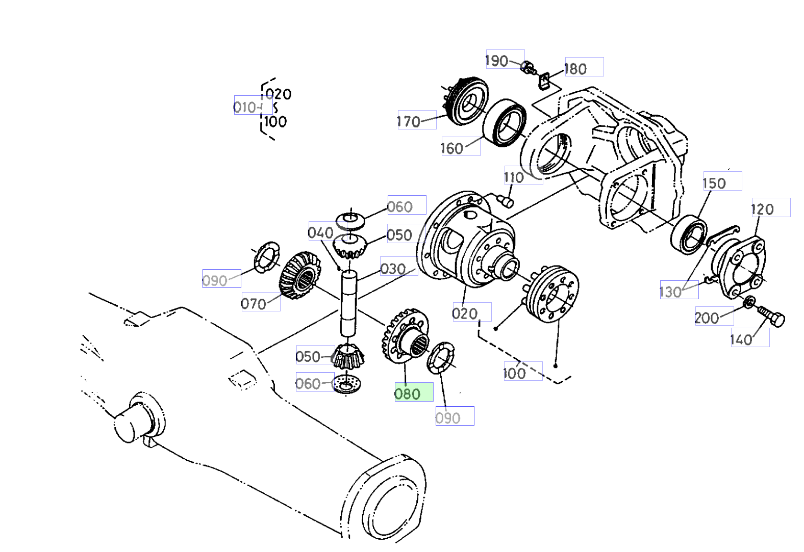 Roată dințată laterală diferențial 2 Kubota 36540-43150