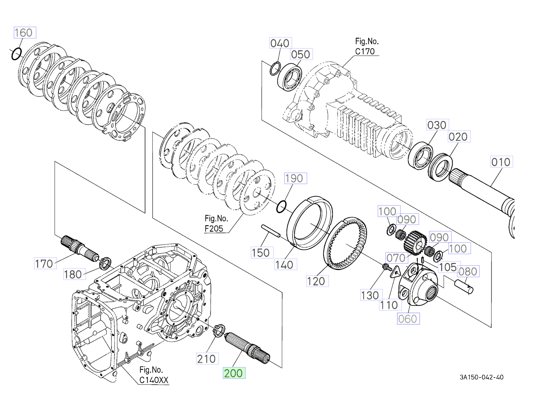 Ax-pinion frână stânga Kubota 3A151-48470
