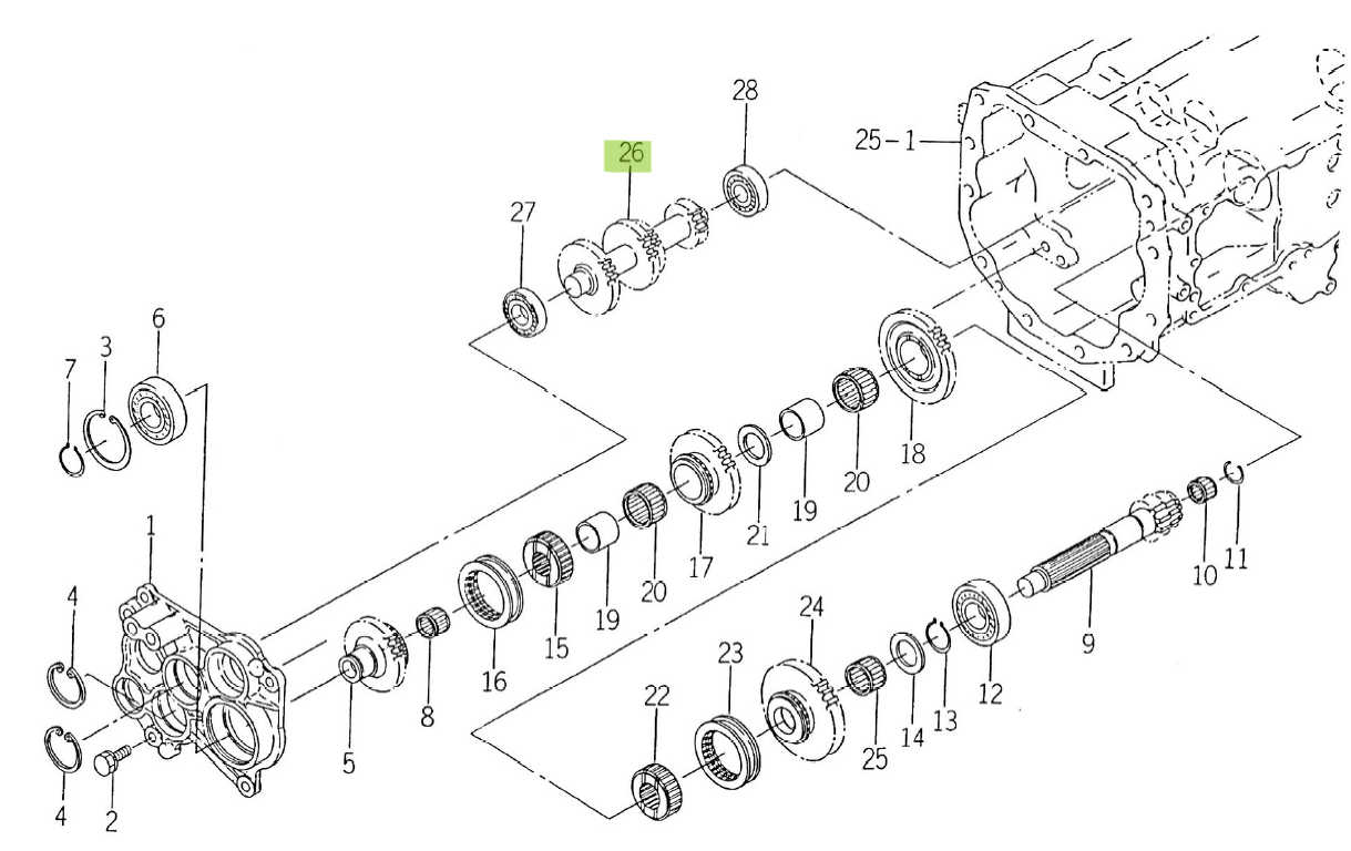 Ax pinion 32-28-24-20 dinți Iseki 1650-214-007-00