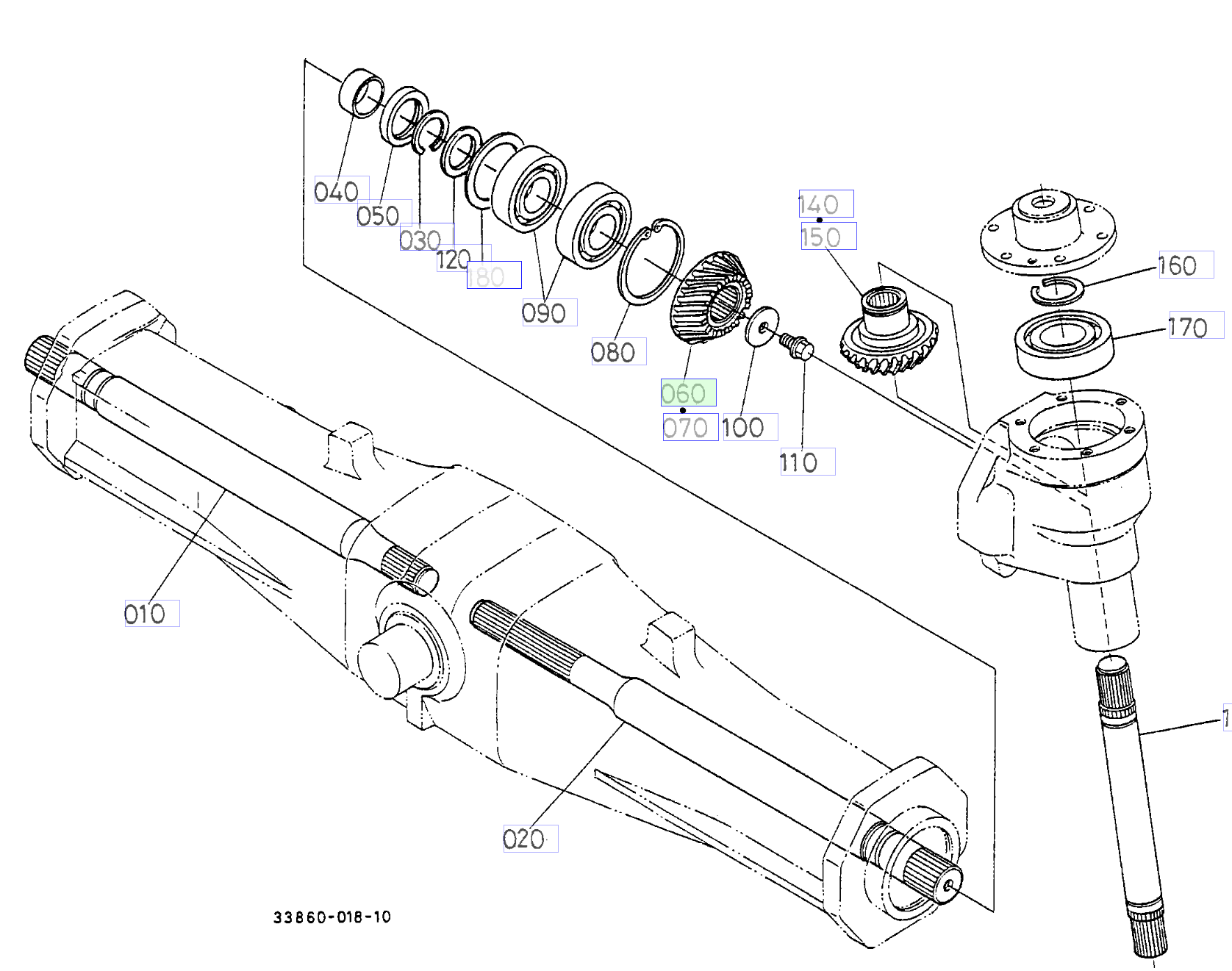 Pinion conic 15 dinți dreapta Kubota 33980-43240