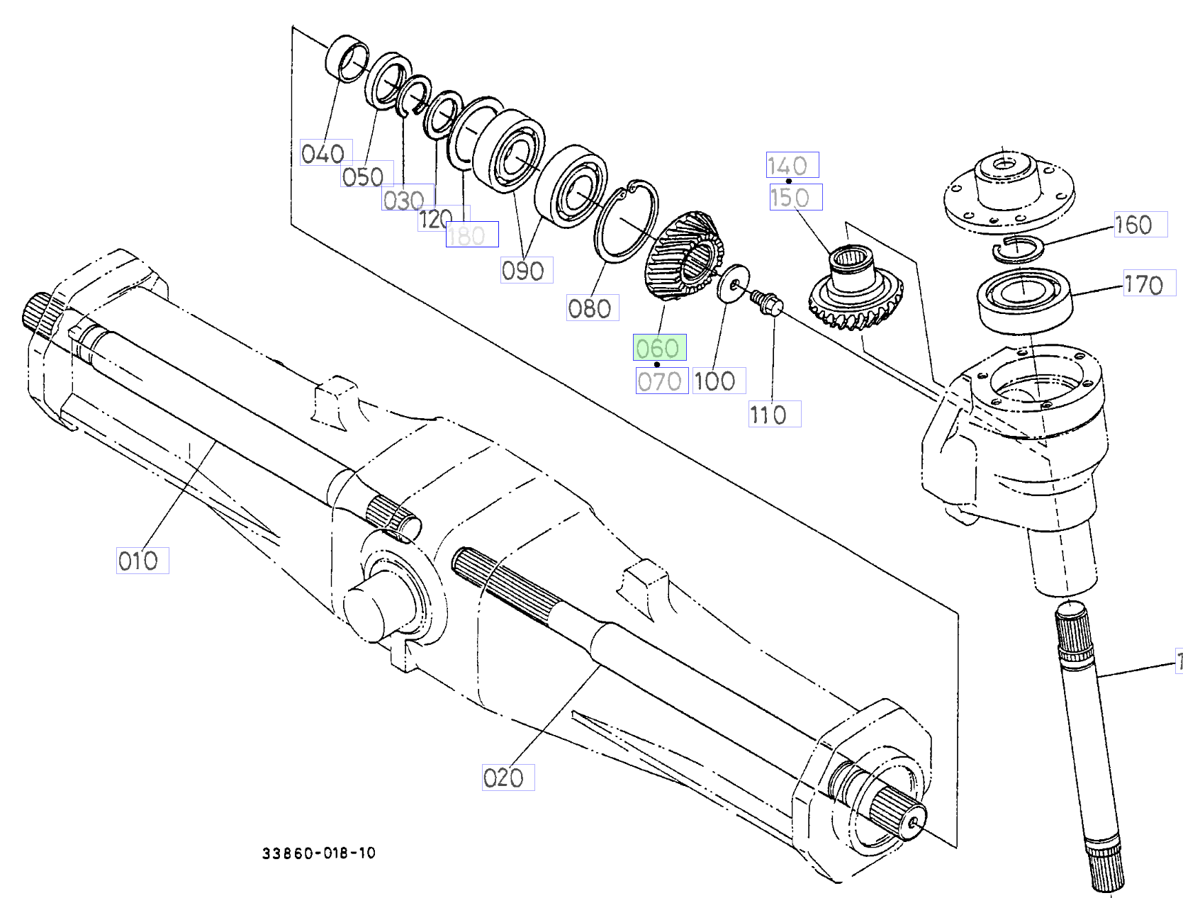 Pinion conic 15 dinți dreapta Kubota 33980-43242