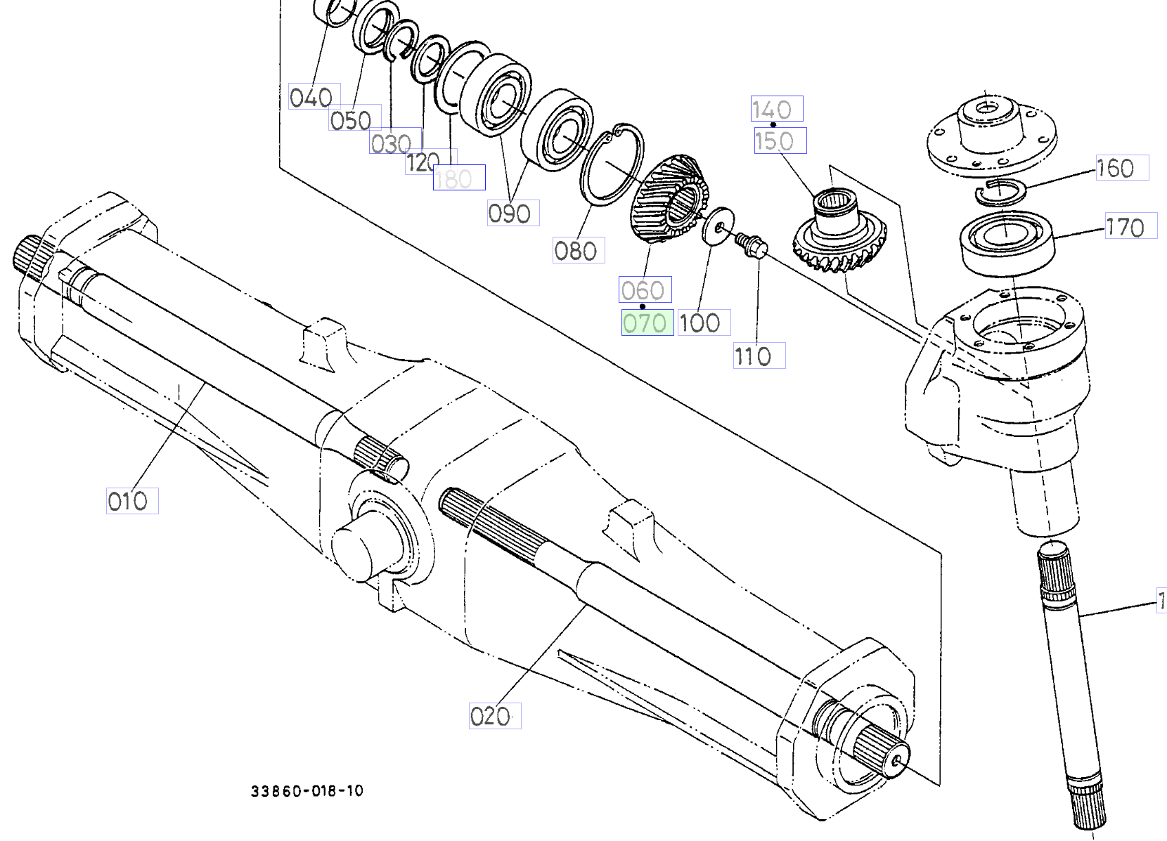 Pinion conic 15 dinți stânga Kubota 33980-43250