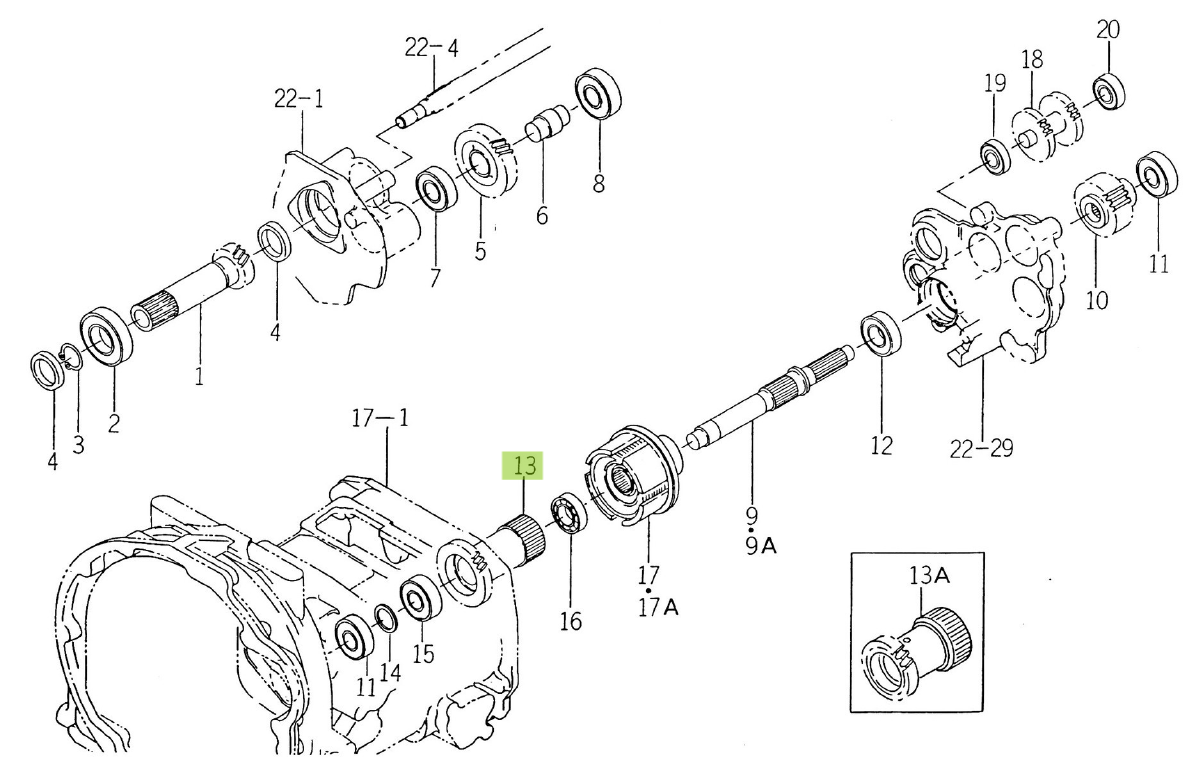 Ax pinion tubular 29 dinți Iseki 1611-221-001-20