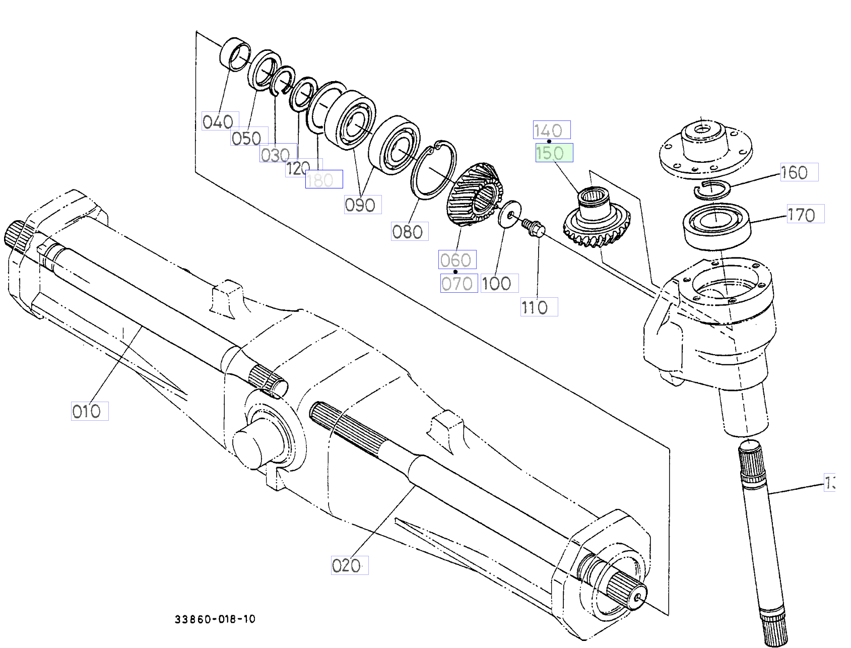 Pinion conic 16 dinți stânga Kubota 33980-43450