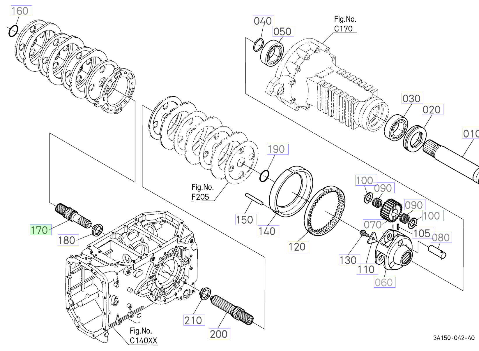 Ax-pinion frână stânga Kubota 3A151-48460